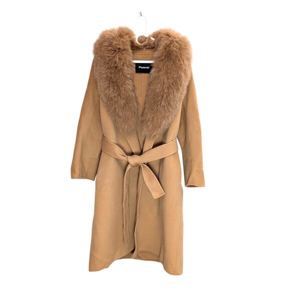 Pissenlit Camel Wool Cashmere Coat genuine Fox Fur Collar - Picture 1 of 9